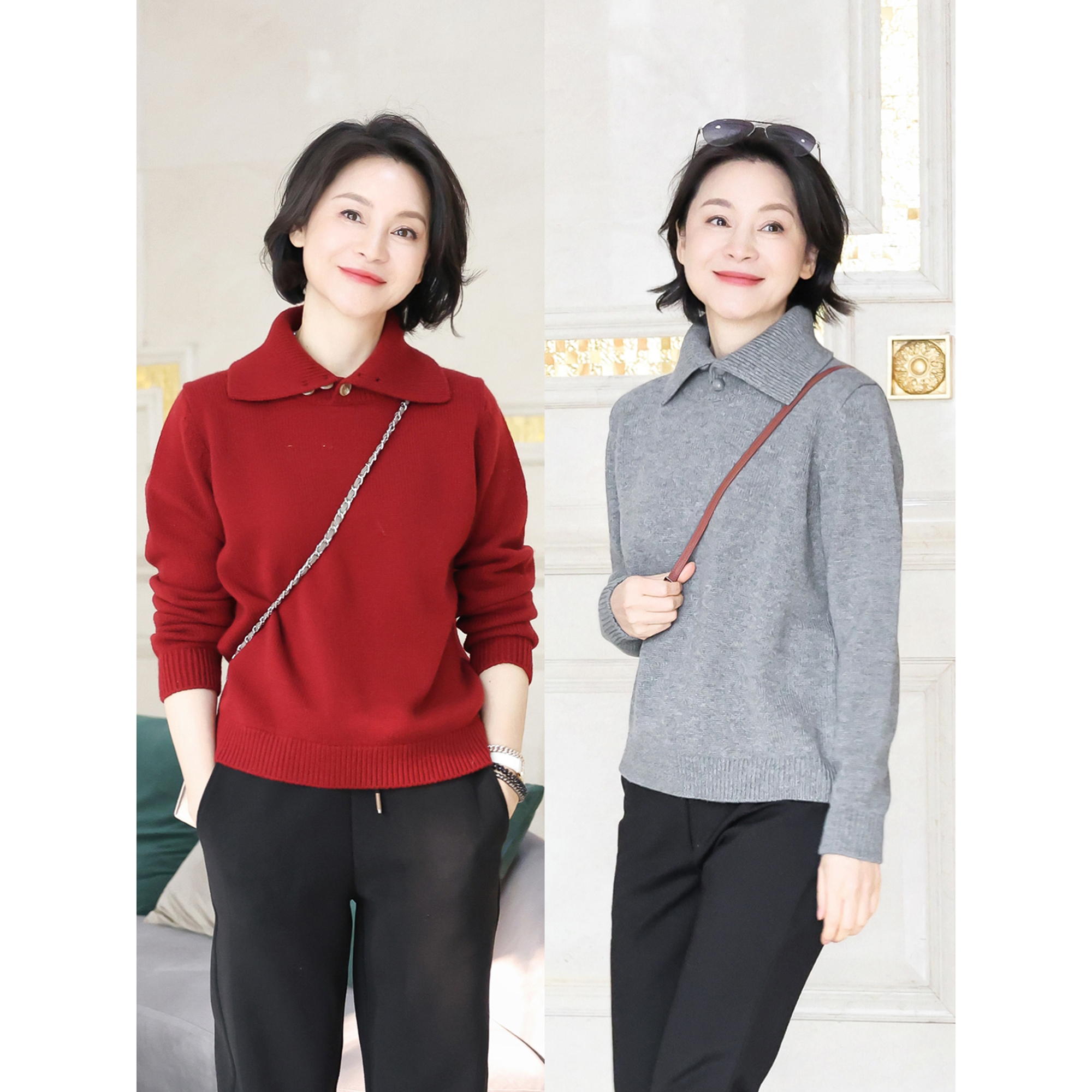 我是摩羯 魔法针织衫 进口羊绒美丽诺羊毛多功能翻领上衣