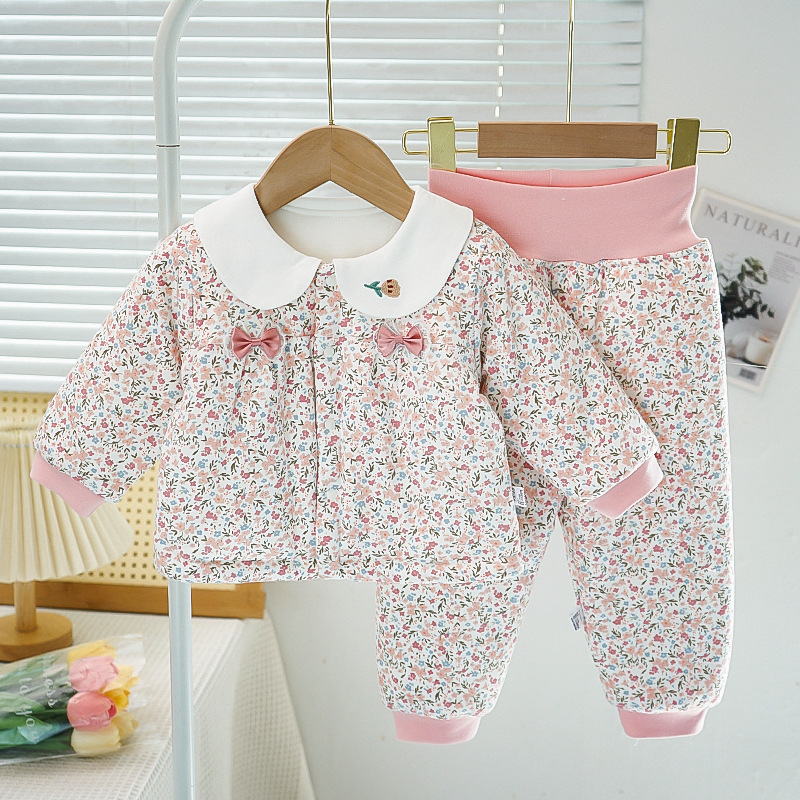 150克夹棉女宝洋气秋冬套装时髦碎花女宝宝棉服纯棉保暖冬季穿搭