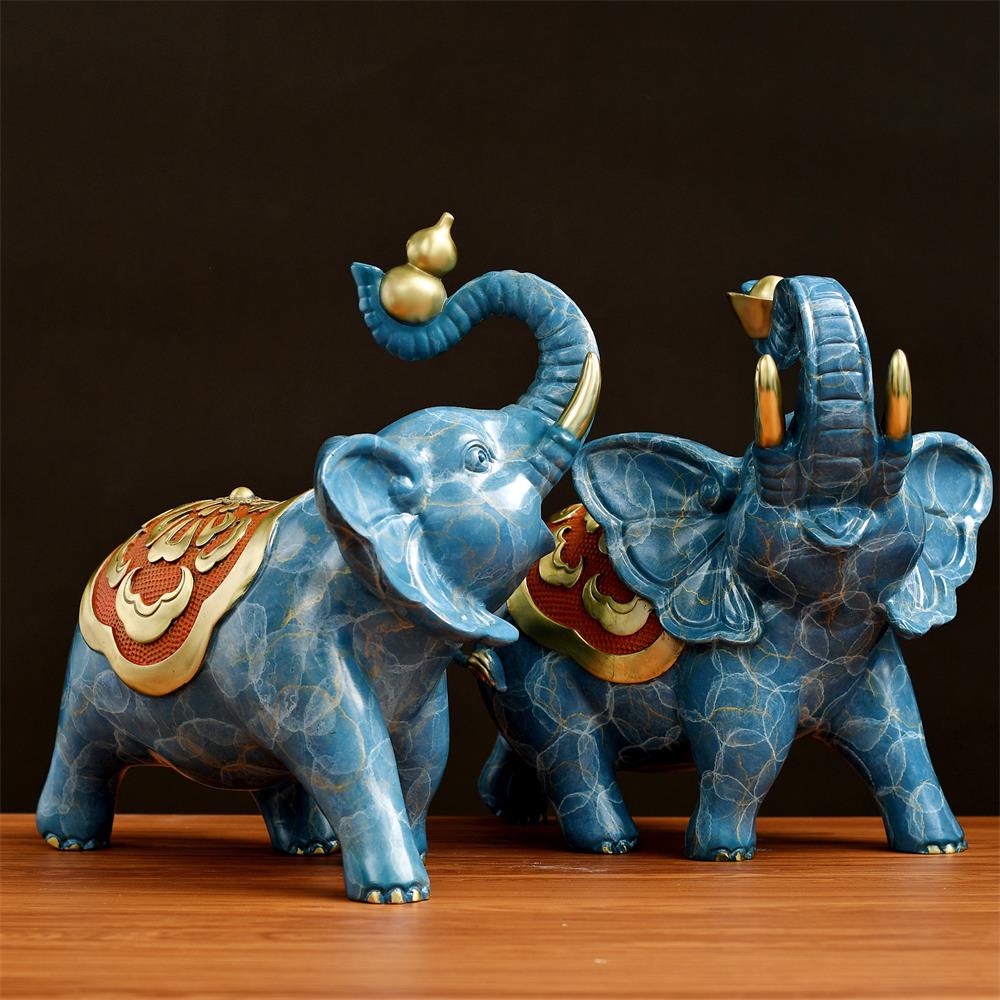 风水阁彩铜大象摆件葫芦福禄富贵铜象玄关电视酒柜店铺装饰