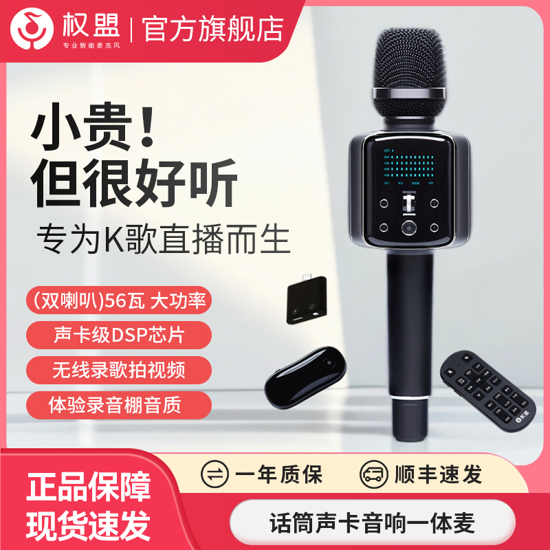 权盟双娱麦话筒音响一体家庭专业直播PK唱歌无线蓝牙k歌降噪