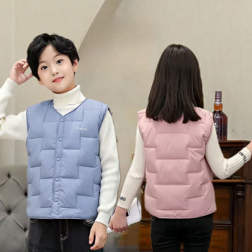 儿童羽绒丝马甲冬季中大童轻薄保暖背心男女童学生校服内外穿坎肩
