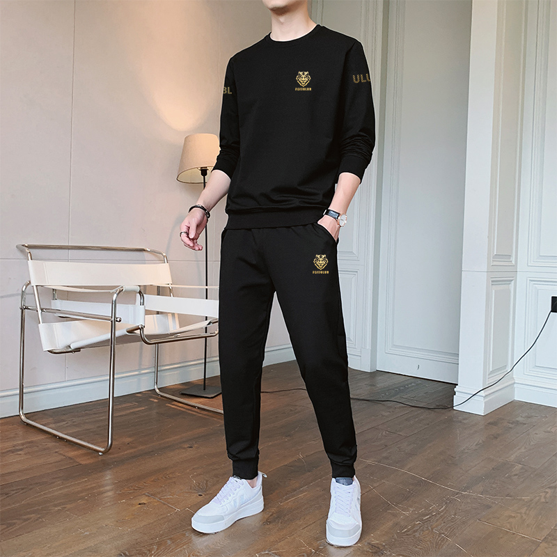 运动套装男秋冬季加绒加厚长袖卫衣搭配休闲修身潮牌帅气男士套装