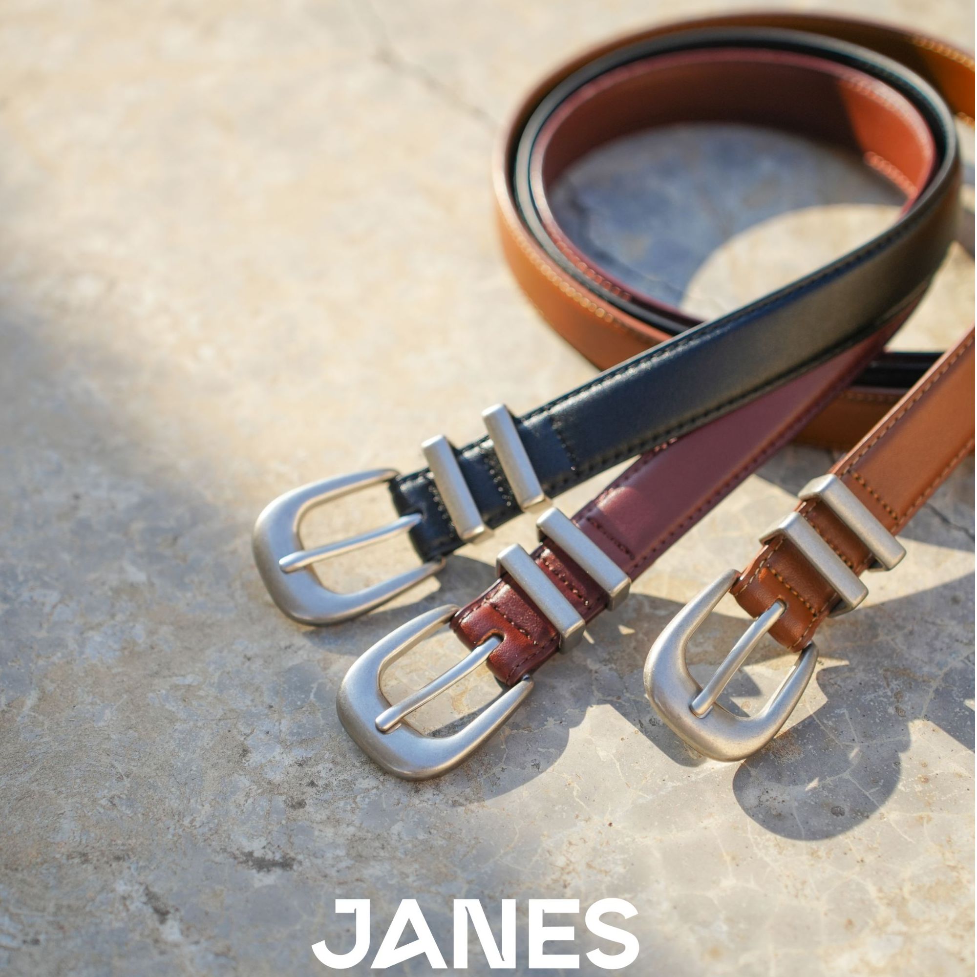 JANES简束真牛皮皮带做旧银扣女真皮腰带重工百搭复古牛皮女皮带