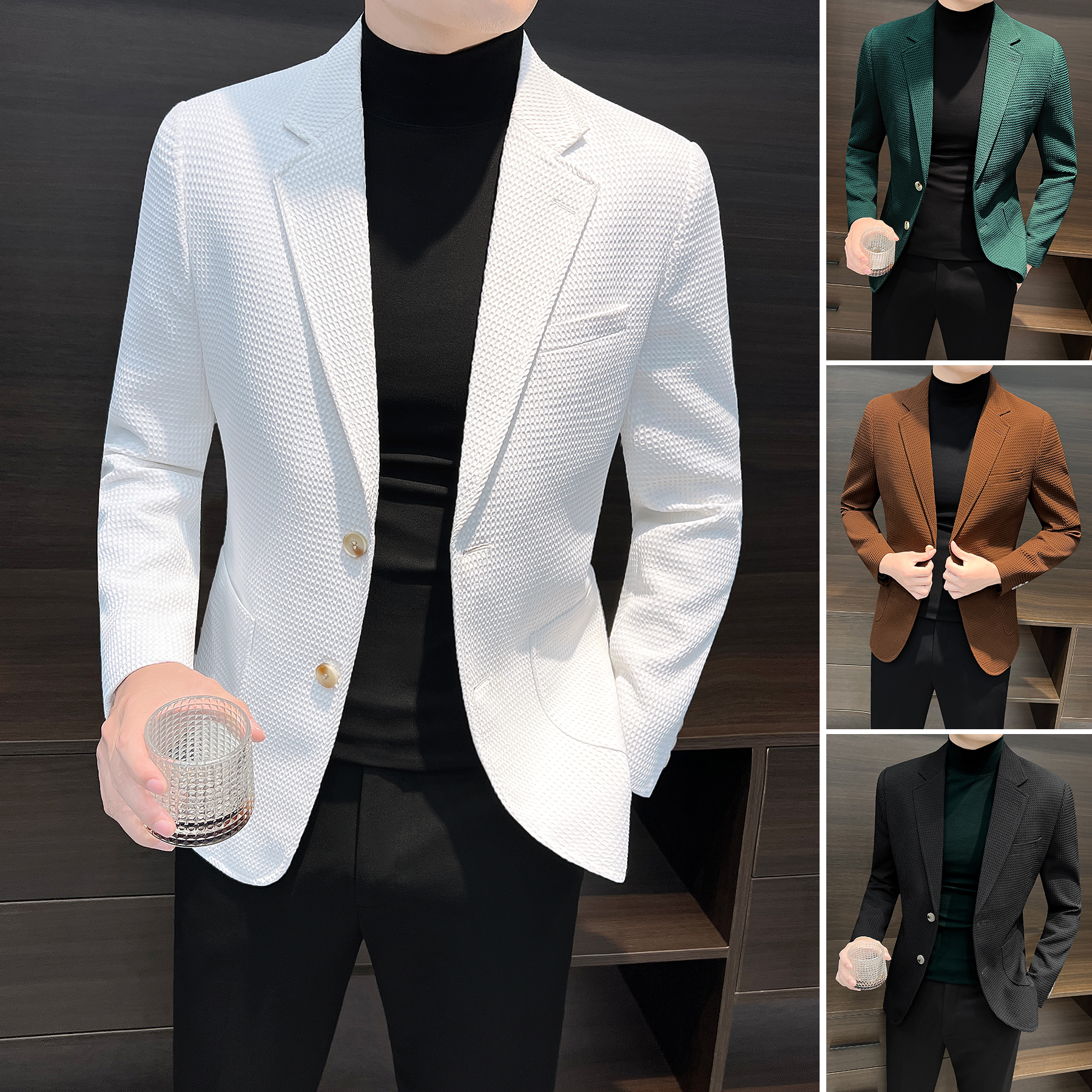 华夫格休闲西装外套男2025新款爆款男装韩版修身单件男士商务西服