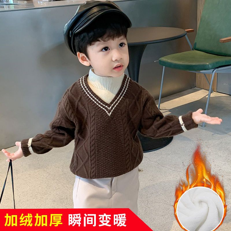 宝宝毛衣男童针织衫秋冬小童冬季套头假两件婴儿秋装儿童冬装洋气