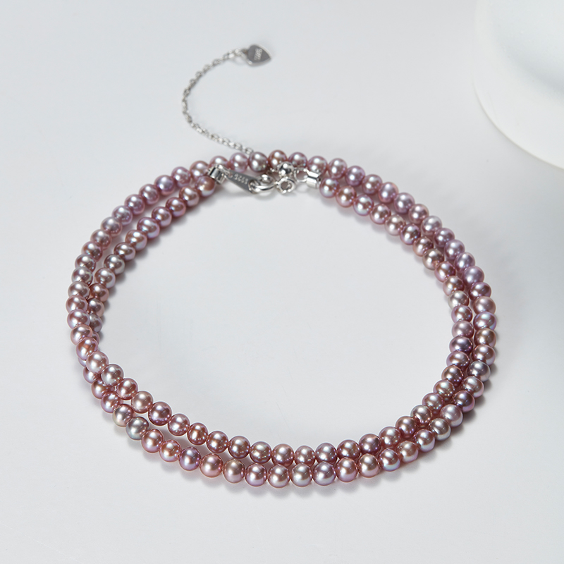 ECI【紫霞仙子】天然淡水珍珠项链s925银强光紫色小米珠项链
