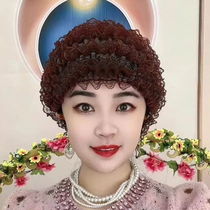 蕾丝包头帽新款美人帽中老年遮白发帽洋气妈妈帽女孔雀帽假发帽子
