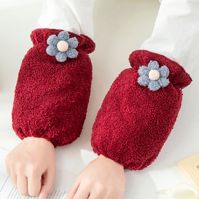 韩版可爱短款红色防污手袖套冬季保暖泰迪绒厚防脏套袖学生成人女