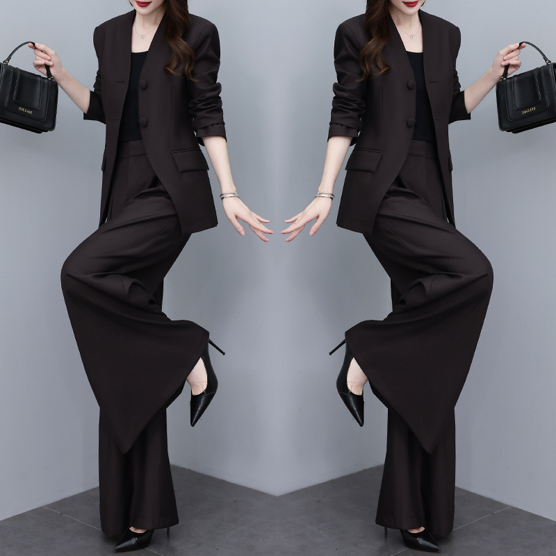 三件套女西装2025春季新款高腰阔腿裤高级西服外套女人味气质套装