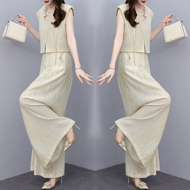 高端时尚套装女装2024年夏季新款阔腿裤宽松洋气夏天两件套女装