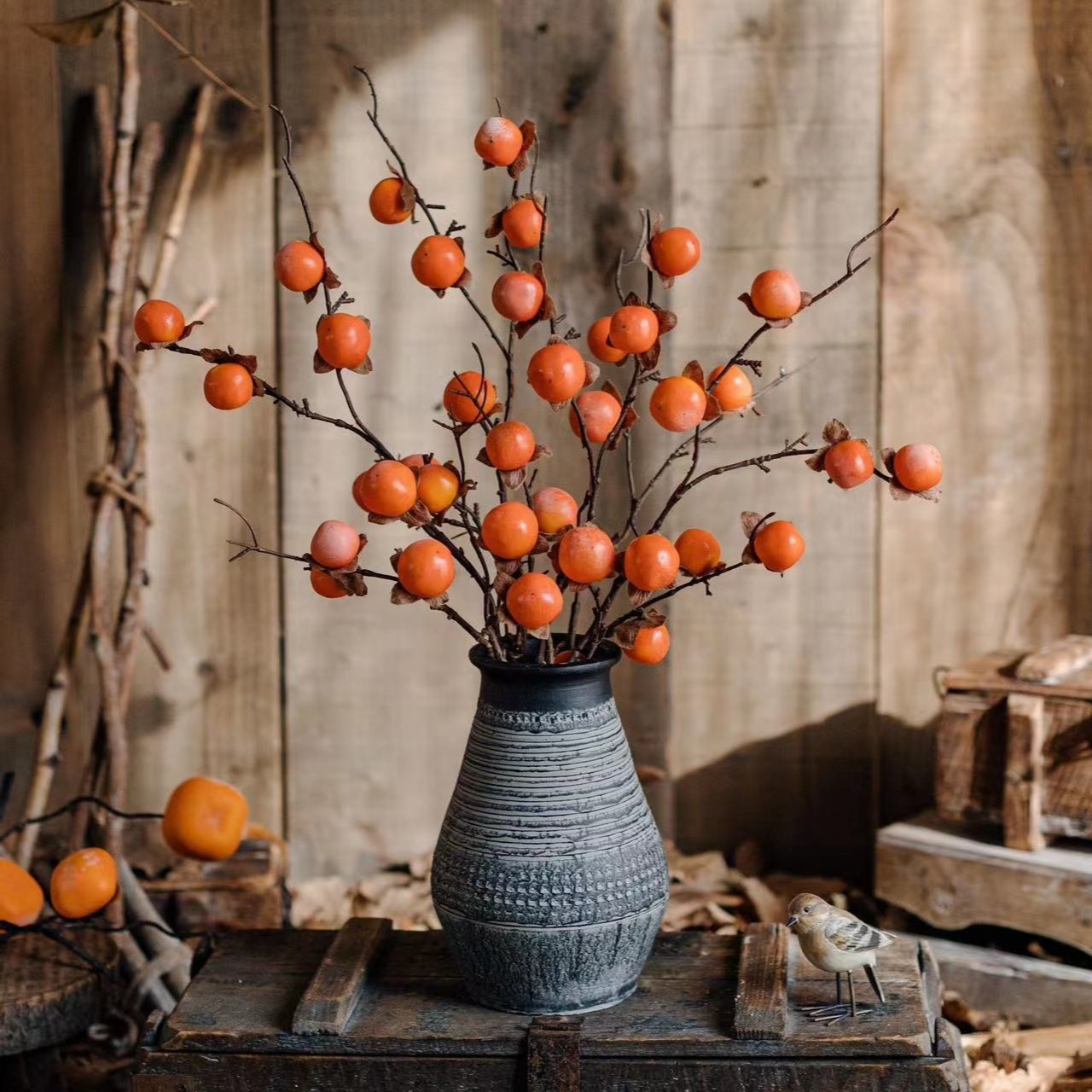 掬涵柿子家居客厅柿柿如意摆件禅意仿真果实桌面侘寂摆放玄关布景