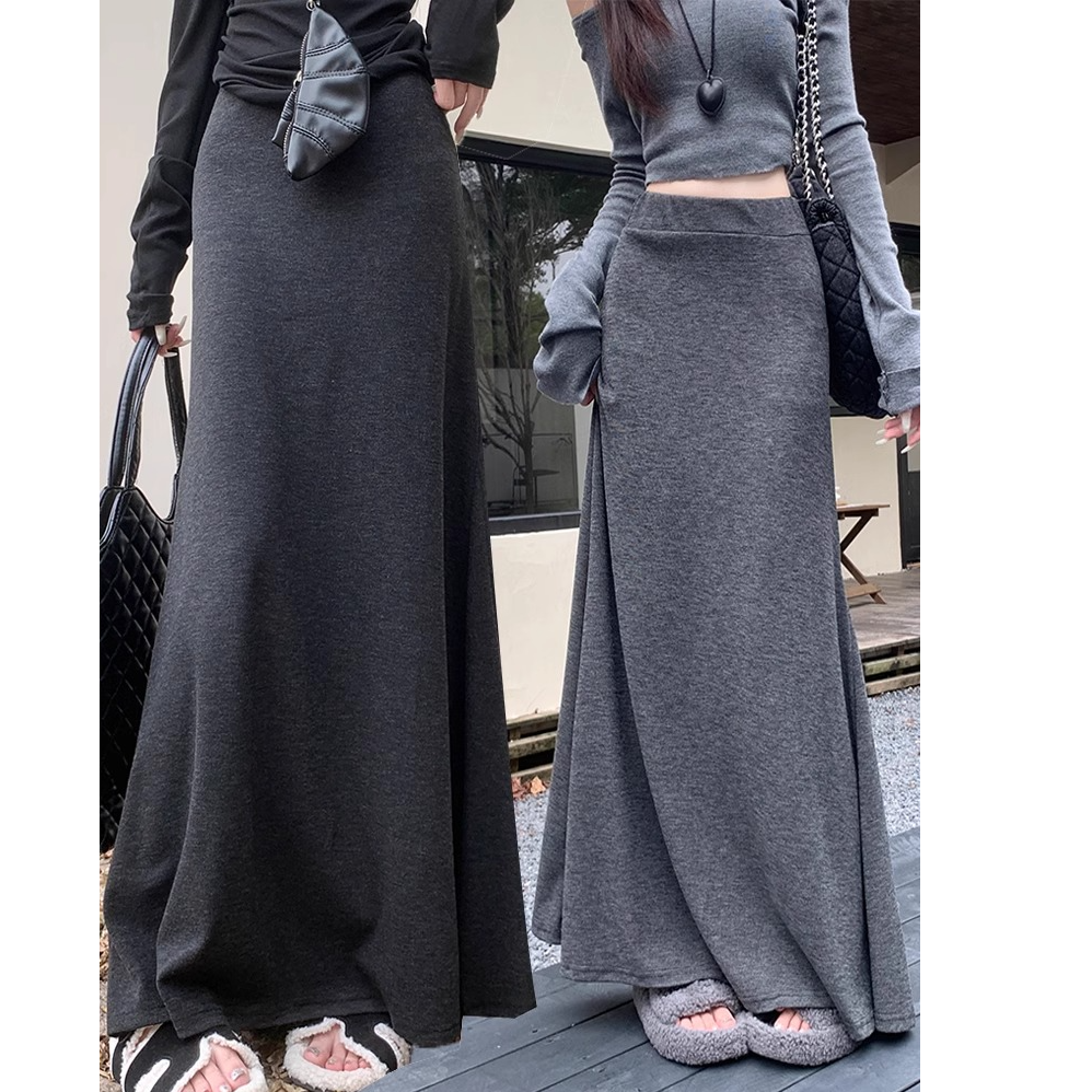 黑色针织裙半身裙女秋冬2025新款高腰A字裙中长款伞裙裙子长裙潮