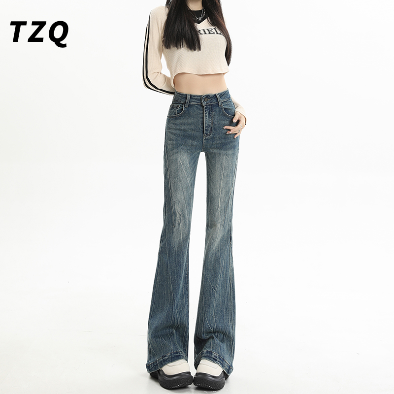 猫须禅意胖mm女装牛仔裤女款爆款新款显瘦拖地喇叭裤TZQ112835