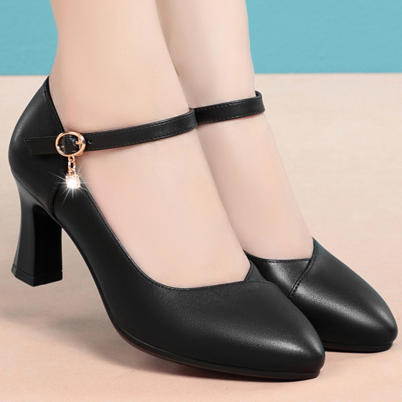 春秋软底高跟模特走秀一字扣带配旗袍跳舞中年妈妈鞋皮鞋单鞋女鞋