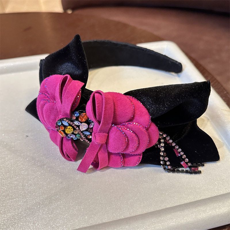 法式优雅流苏气质发箍布艺多层水钻蝴蝶结头箍压发发卡复古发饰女