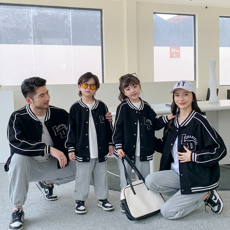 炸街亲子装春秋母女装洋气一家三四口休闲2023棒球服家庭装外套潮