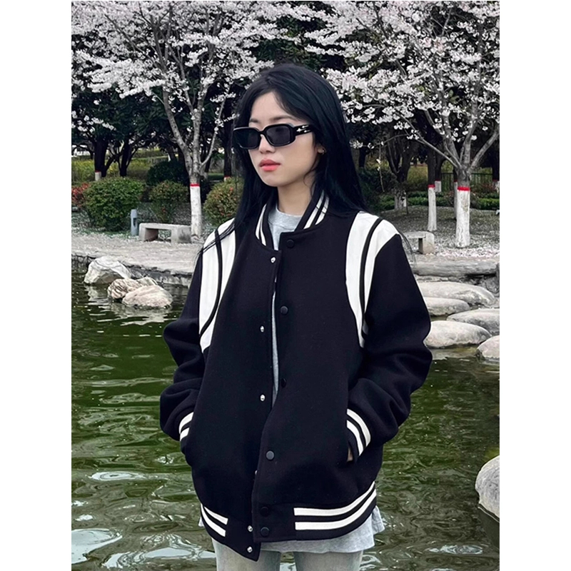 美式复古撞色棒球服女士2024新款春秋季韩版潮流夹克百搭休闲外套