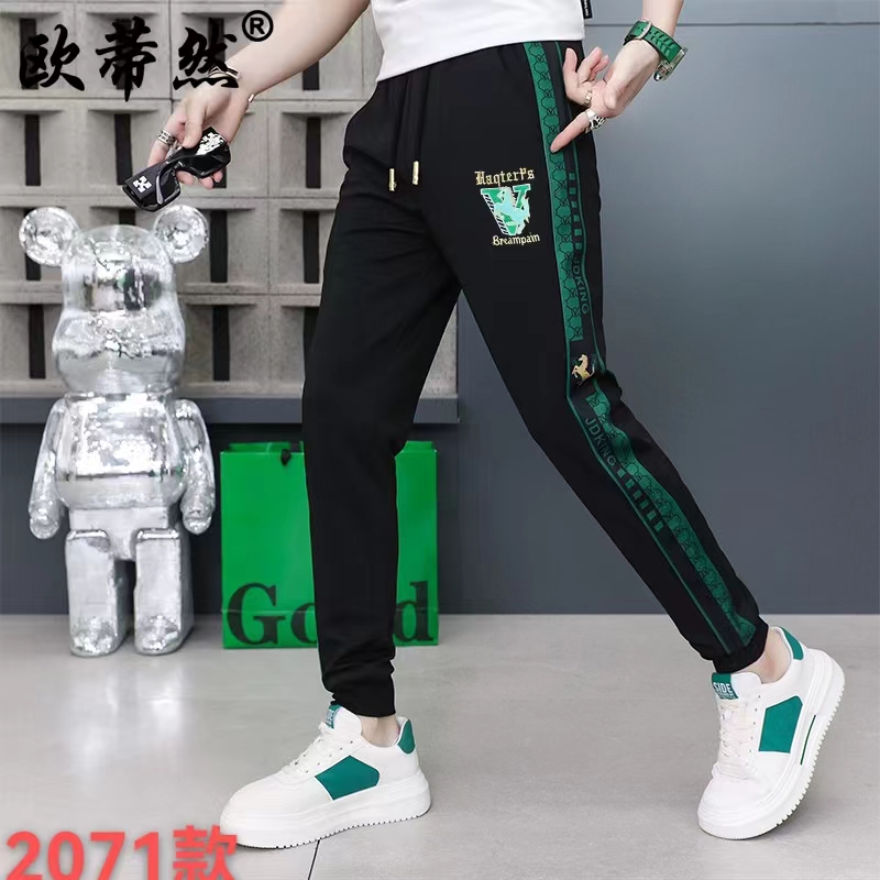男士韩版卫裤春夏季潮流裤子男款百搭时尚轻奢绣花修身时尚休闲裤
