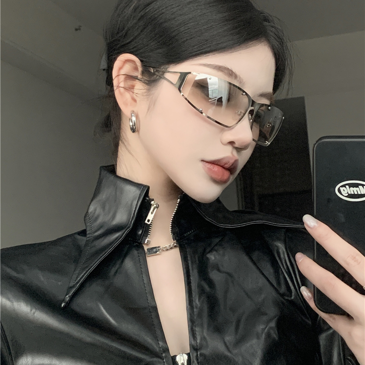 高级质感Y2K太阳眼镜金属镂空水银色2025女欧美个性辣妹拍照墨镜