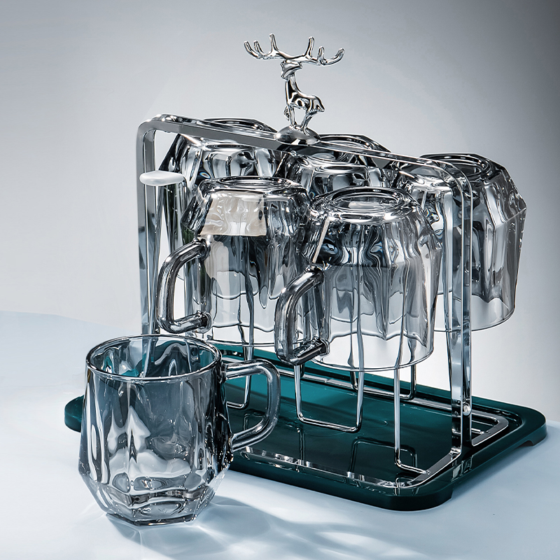 北欧ins风创意玻璃杯子家用带把水杯高档水具客厅喝水杯茶杯8件套