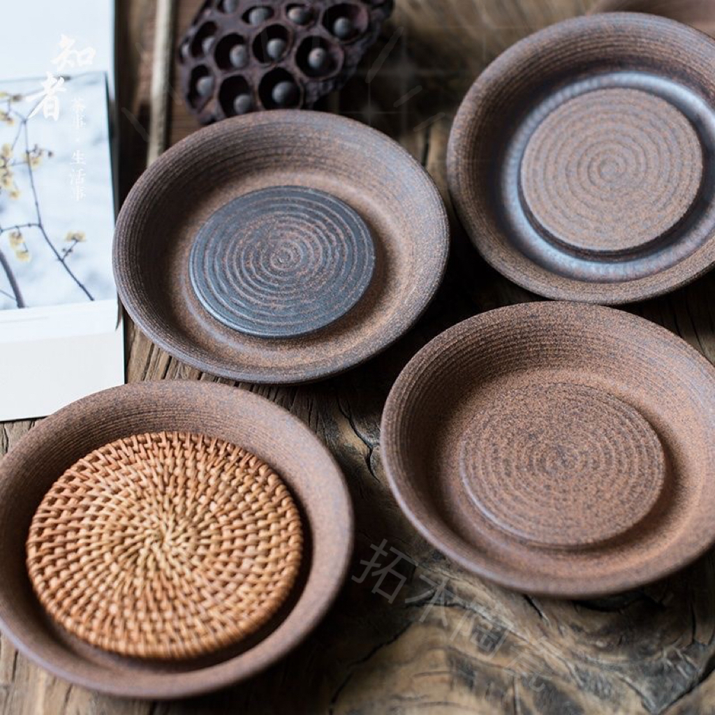 干泡台日式原矿粗陶壶承古朴粗犷茶承厚重陶器储水小号圆形壶托