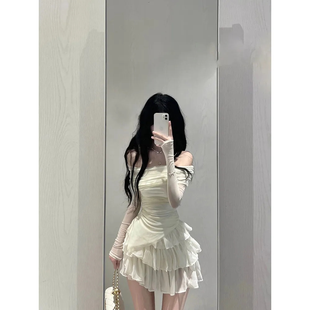 学生辣妹纯欲风香肩露肩修身T恤设计感一字肩不规则显瘦上衣女