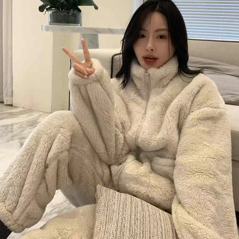 双面珊瑚绒加厚加绒保暖立领睡衣女士秋冬爆款2025新款家居服套装