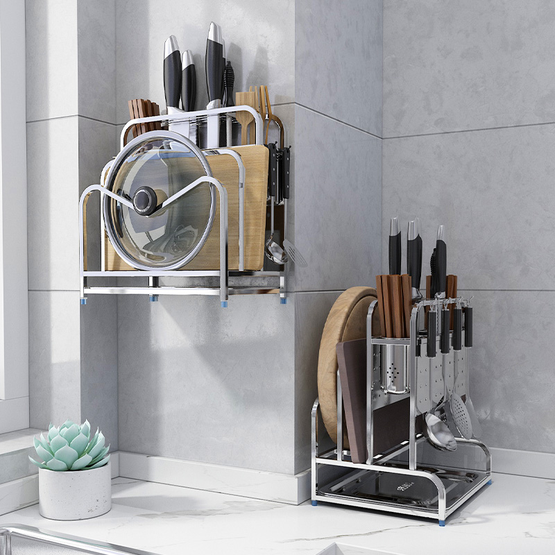 【壁挂式】免打孔304不锈钢刀架厨房菜板置物架砧板筷筒刀具收纳架