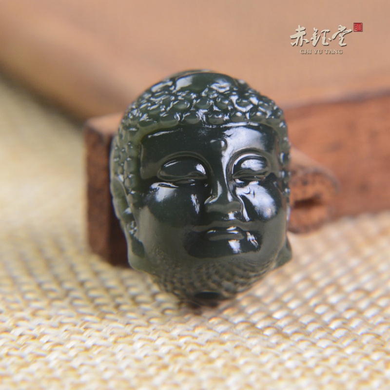 和田玉单珠散珠一念之间佛魔吊坠塔青玉直孔手串配珠文玩配饰包邮