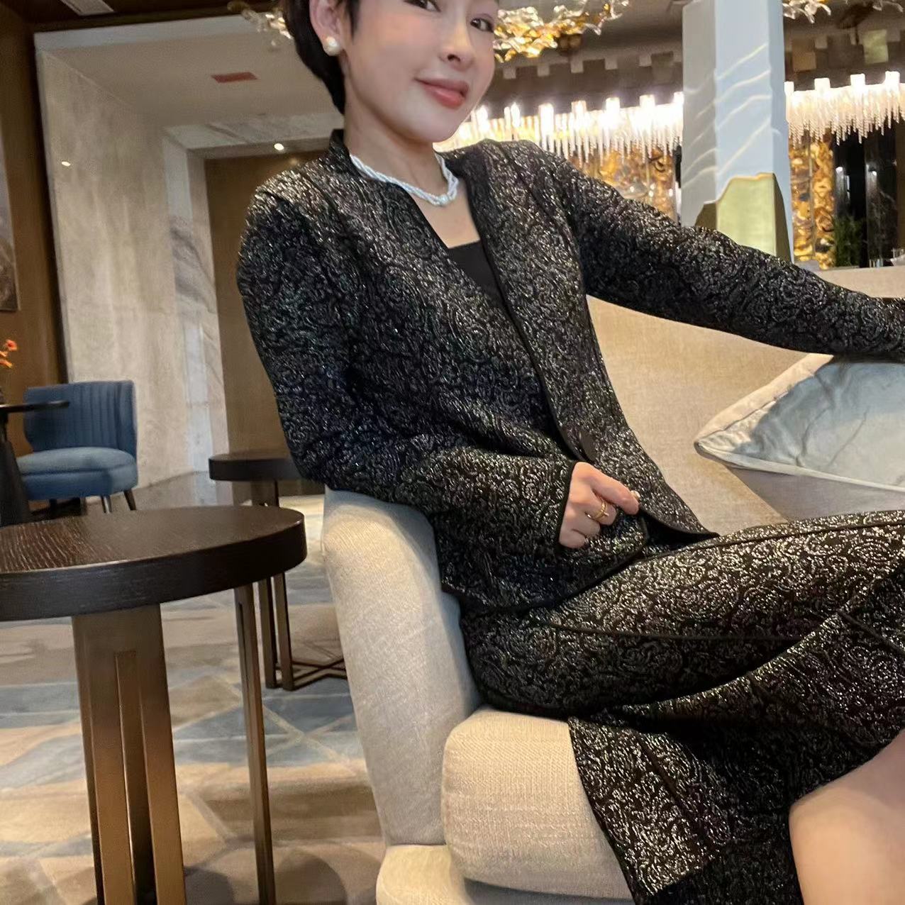 名港5001设计师腰果花蕾丝显瘦名媛轻奢高定套装针织套装裙