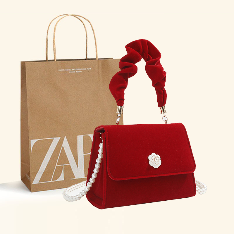 红色结婚轻奢女2025百搭高级感小众婚包山茶花手提女包洋气新娘包
