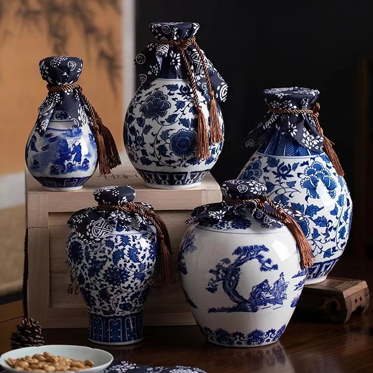 景德镇青花瓷酒瓶空酒坛1斤2斤3斤5斤小口密封存酒缸酒罐酒坛子