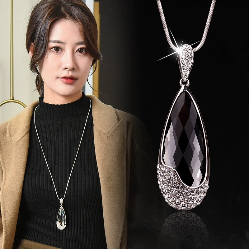 合金项链 新款毛衣链秋冬百搭简约长款大水滴项链女挂件衣服配饰