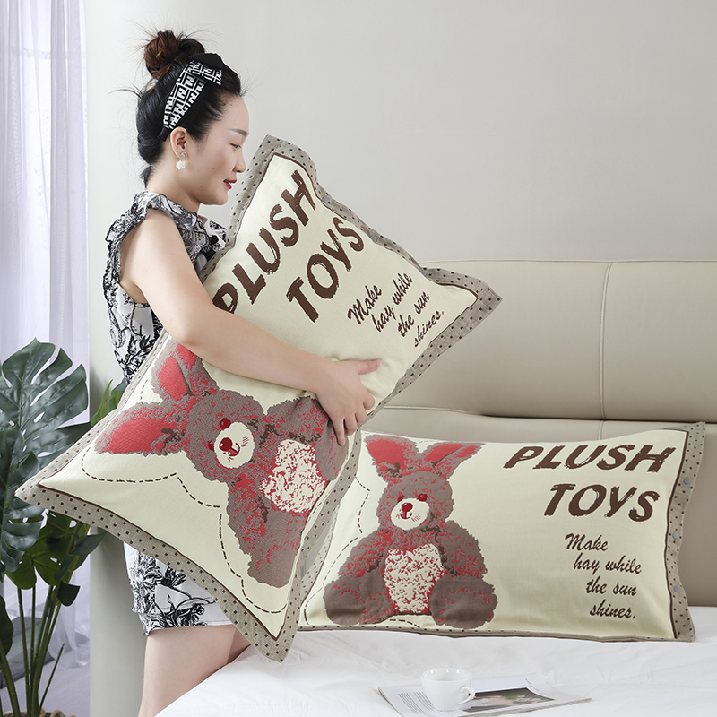 纯棉枕套纱布一对装单成人加大厚枕头套侧边高档按扣枕套一对装