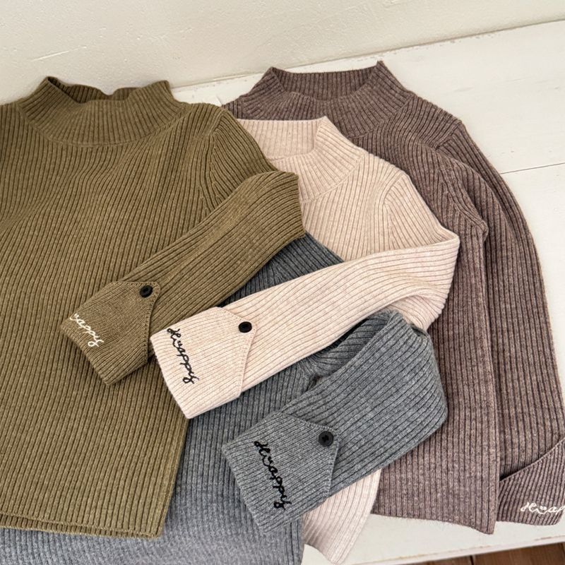 软糯亲肤~韩国童装女童中领毛衣新款女宝秋季修身刺绣针织打底衫