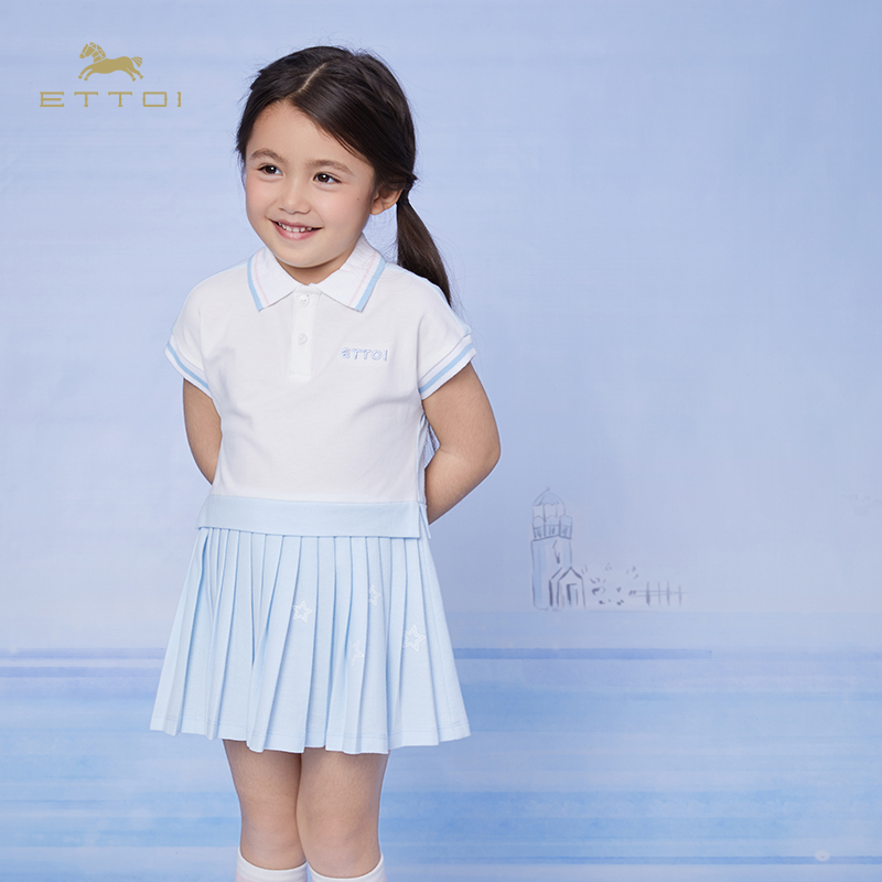 【朗姿集团】ETTOI爱多娃女童裙子运动风可爱百搭动感百褶连衣裙