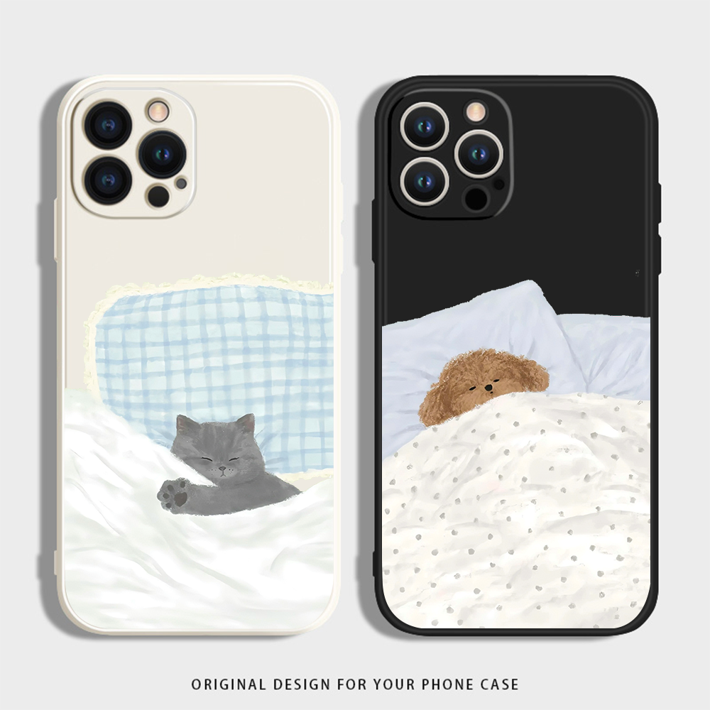 睡觉猫狗适用苹果13手机壳小米14硅胶OPPO华为红米荣耀VIVO保护套