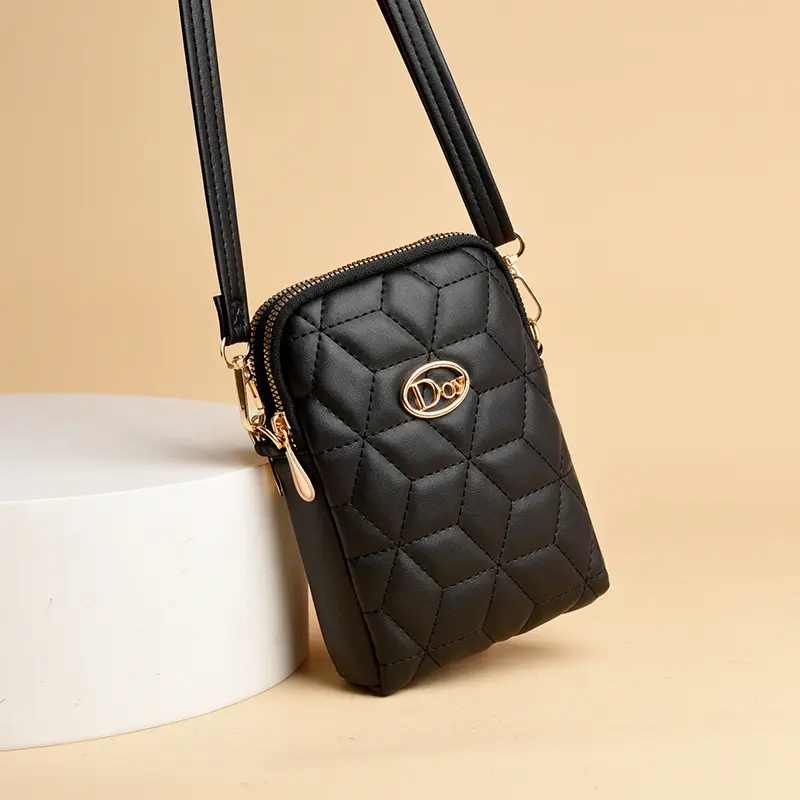 竖款手机包挎包妈妈小包时尚纯色菱格新款女包中老年斜挎包单肩包