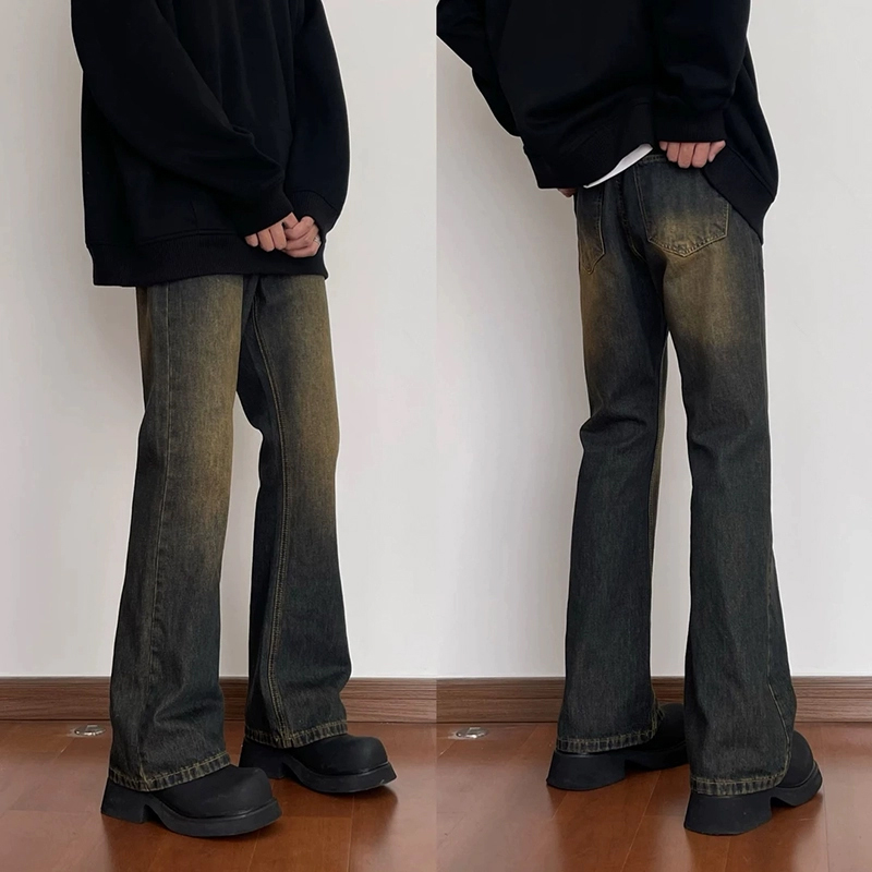 cleanfit复古蓝渐变弯刀牛仔裤男秋冬美式vibe裤子修身直筒微喇裤