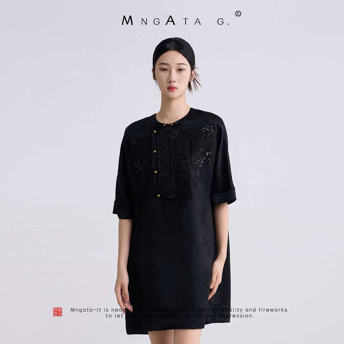 MNGATA G.宫小妍 【人间四月】夏日新中式国风绣花醋酸裙子24011706