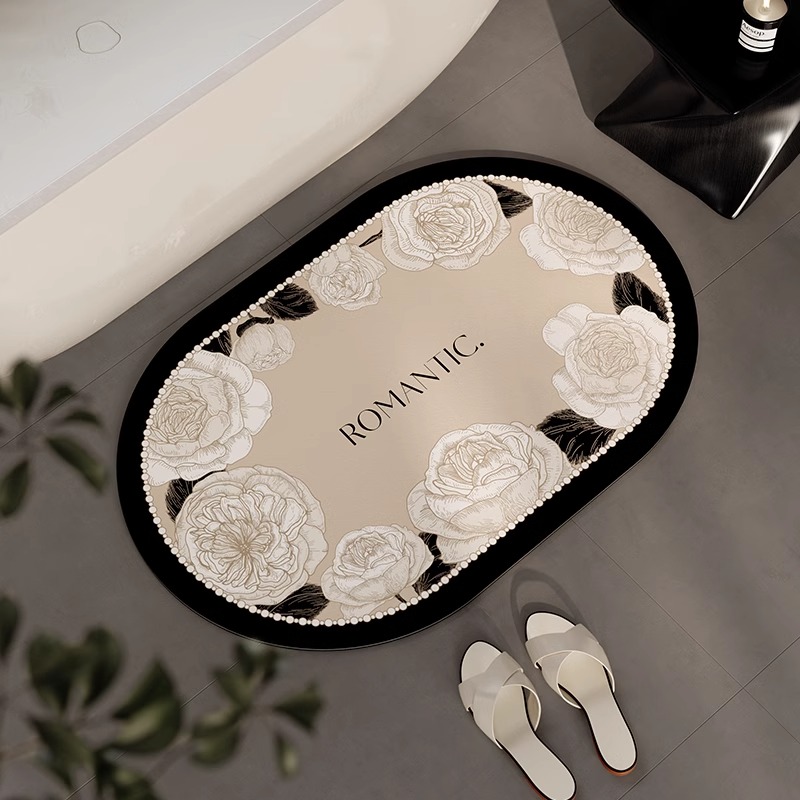 纤苏卫生间地垫浴室吸水防滑垫法式简约门口软硅藻泥速干脚垫子