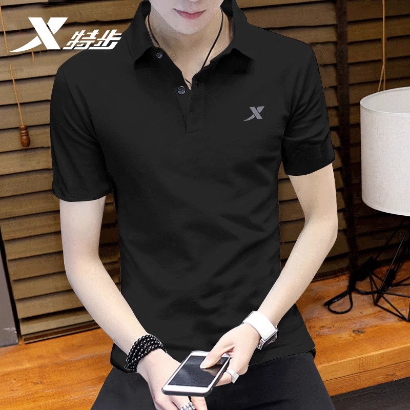 特步短袖POLO衫男2025夏季正品翻领正品T恤男速干宽松大码半袖t