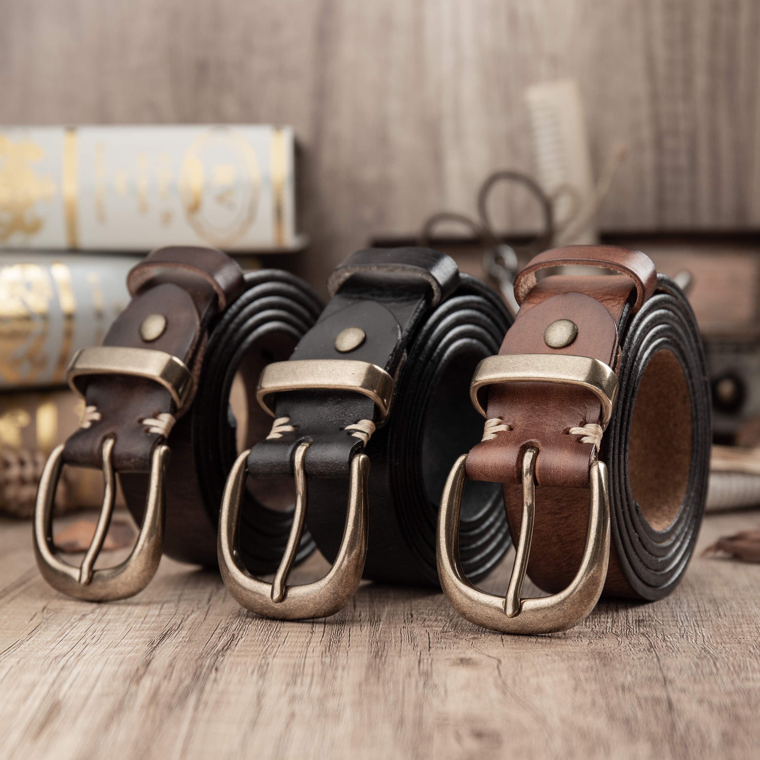 3.3CM宽真牛皮皮带男士女士休闲百搭头层牛皮复古潮流时尚腰带