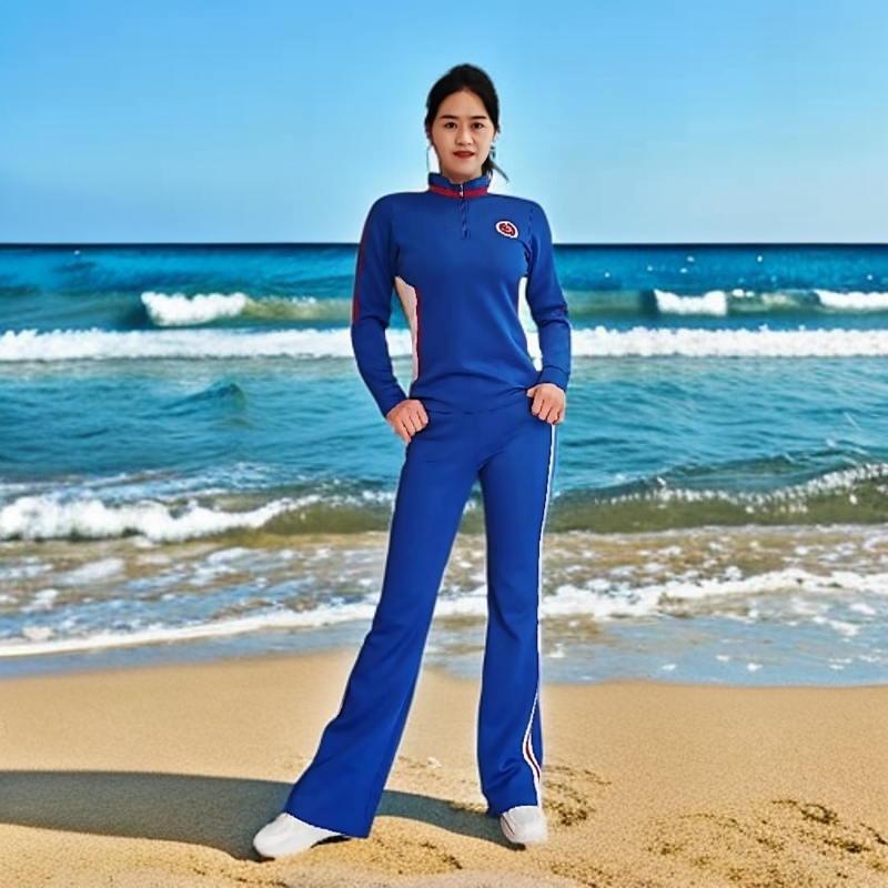 快乐舞步健身操专用显瘦收腰长衣袖上修身微喇长裤运动直播套装/H