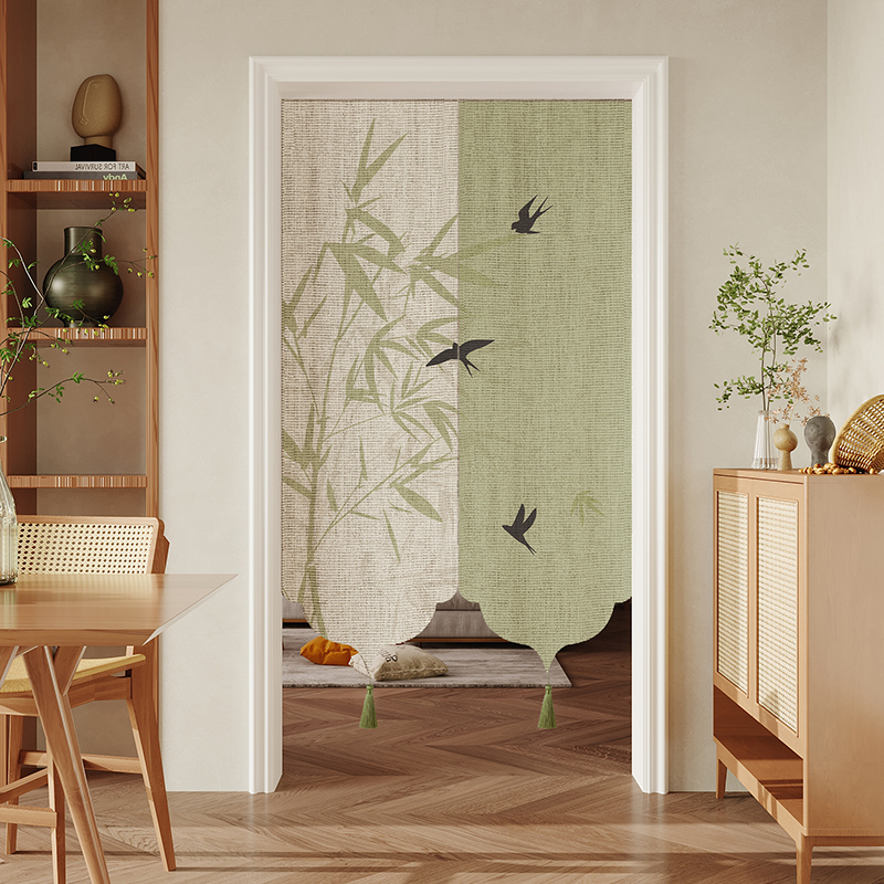 新中式门帘客厅茶室防窥隔断帘高级感半帘遮挡帘卫生间免打孔帘子