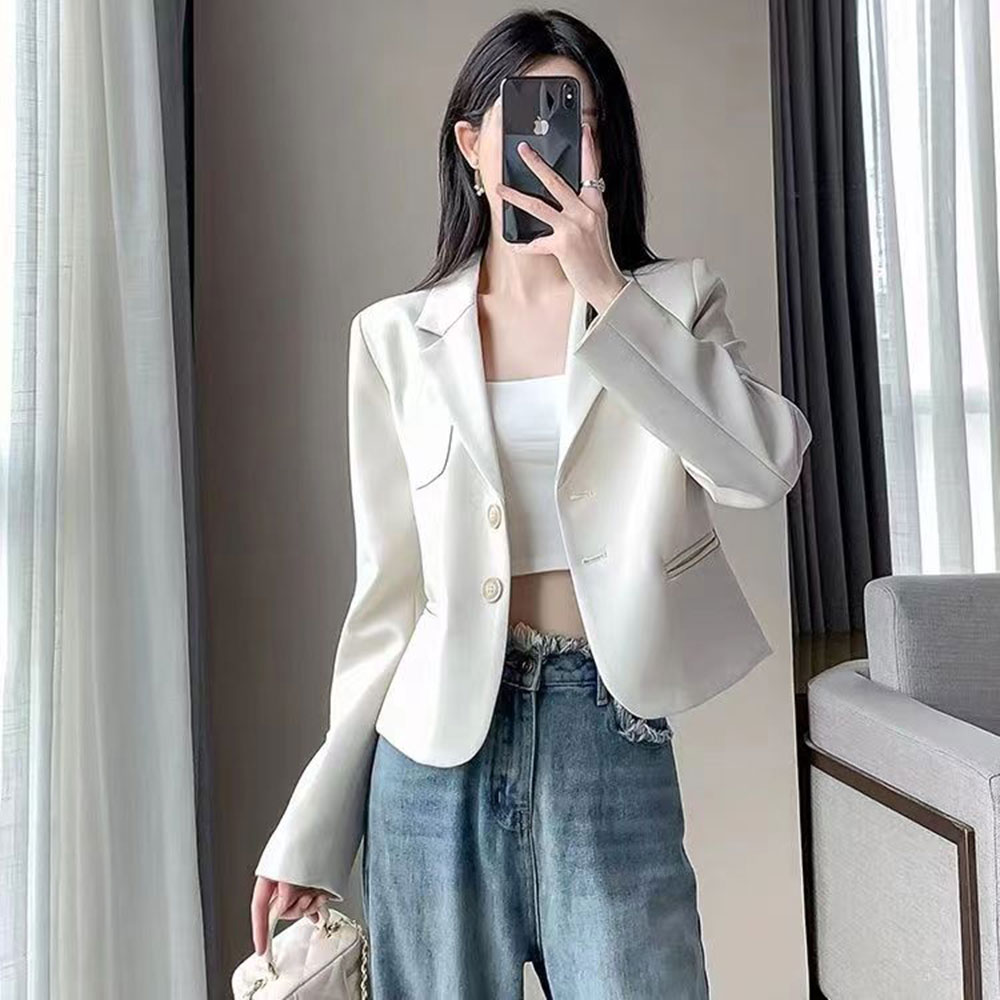 韩版小西装女短款2025春秋白色炸街休闲百搭长袖小个子气质小西服