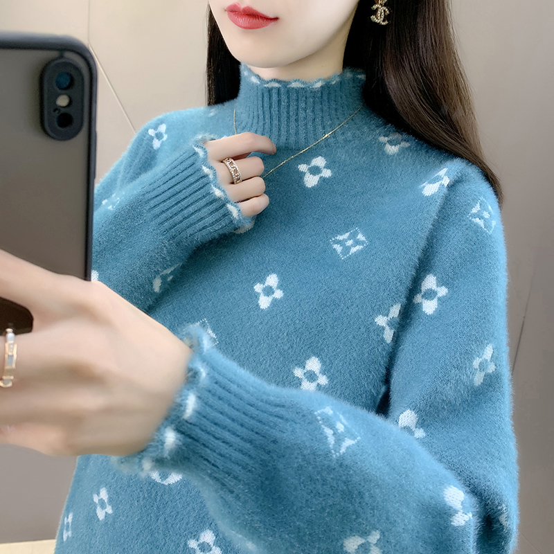 半高领水貂绒毛衣女春秋2025新款洋气短款内搭加厚宽松针织打底衫