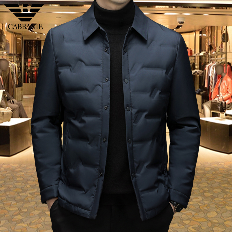 意大利专柜品牌秋冬新款纯色轻薄羽绒服男士翻领商务休闲保暖外套