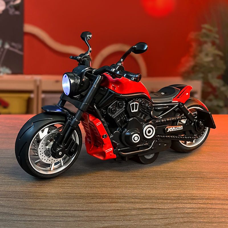 仿真哈雷金刚狼宽胎复古合金摩托车模型灯光男孩礼物合金车玩具