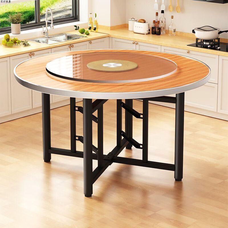 加厚圆桌面实木家用圆桌子可折叠家宴12-15人圆桌餐桌